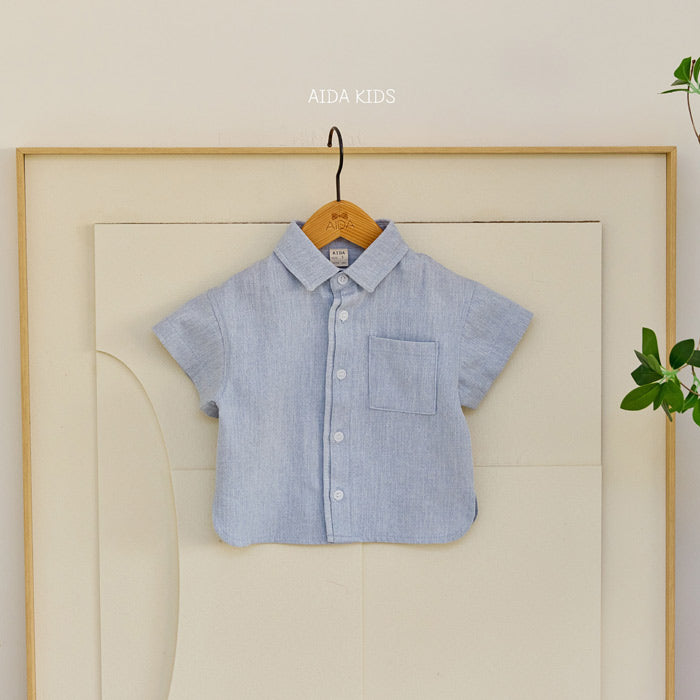 Washed denim short sleeve shirt [AA20]