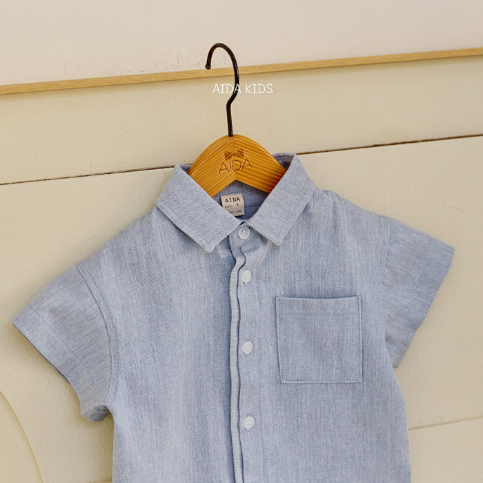 Washed denim short sleeve shirt [AA20]