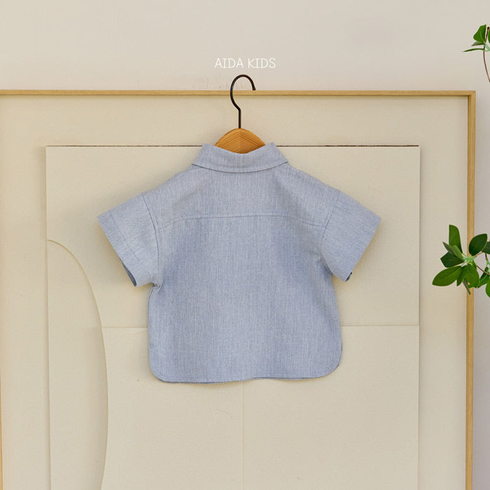 Washed denim short sleeve shirt [AA20]